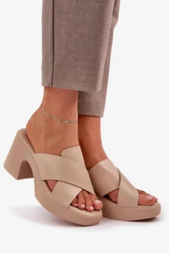 Lekkie Klapki Na Słupku Z Eko Skóry Jasnobeżowe Kacaria