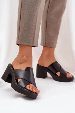 Lekkie Klapki Na Słupku Z Eko Skóry Czarne Kacaria