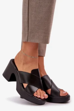 Lekkie Klapki Na Słupku Z Eko Skóry Czarne Kacaria