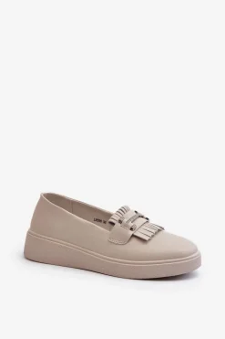 Lekkie Mokasyny Damskie Skórzane Na Platformie Beżowe S.Barski LR590