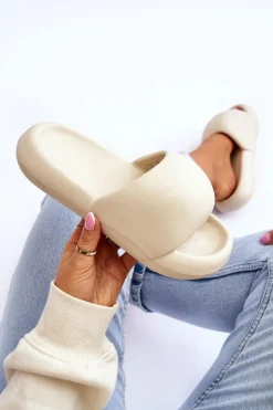 Lekkie Piankowe Damskie Klapki Na Platformie Beżowe Milton