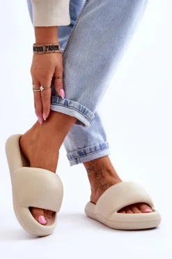 Lekkie Piankowe Damskie Klapki Na Platformie Beżowe Milton