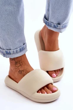 Lekkie Piankowe Damskie Klapki Na Platformie Beżowe Milton