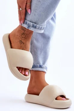 Lekkie Piankowe Damskie Klapki Na Platformie Beżowe Milton