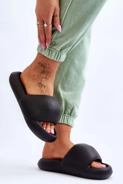 Lekkie Piankowe Damskie Klapki Na Platformie Czarne Milton