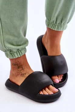 Lekkie Piankowe Damskie Klapki Na Platformie Czarne Milton