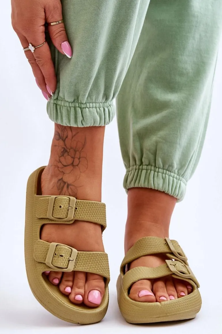 Lekkie Piankowe Damskie Klapki Zielone Cleve