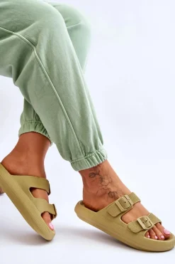 Lekkie Piankowe Damskie Klapki Zielone Cleve