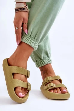 Lekkie Piankowe Damskie Klapki Zielone Cleve