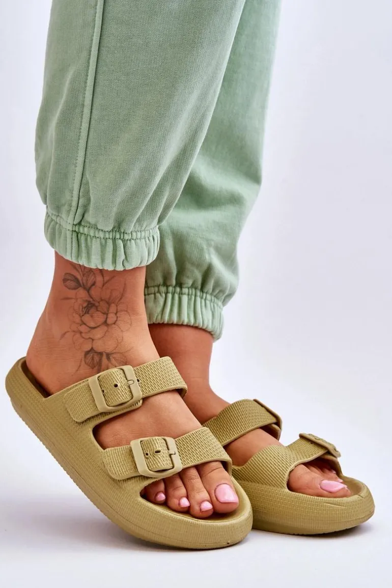 Lekkie Piankowe Damskie Klapki Zielone Cleve