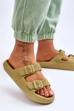 Lekkie Piankowe Damskie Klapki Zielone Cleve