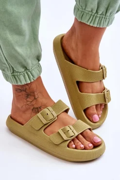 Lekkie Piankowe Damskie Klapki Zielone Cleve