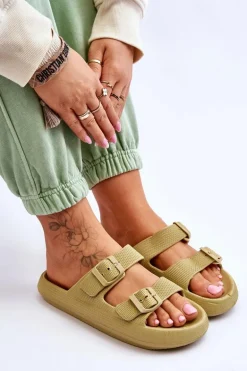 Lekkie Piankowe Damskie Klapki Zielone Cleve