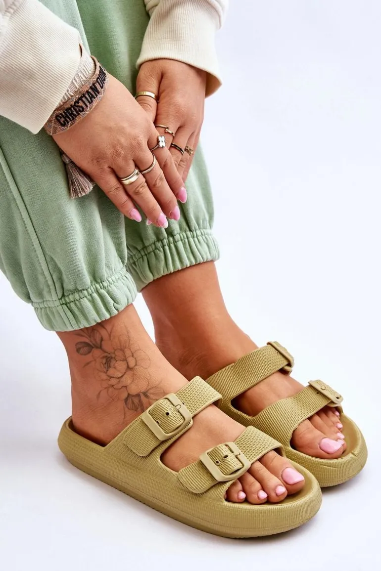 Lekkie Piankowe Damskie Klapki Zielone Cleve