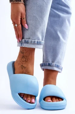 Lekkie Piankowe Damskie Klapki Na Platformie Niebieskie Milton