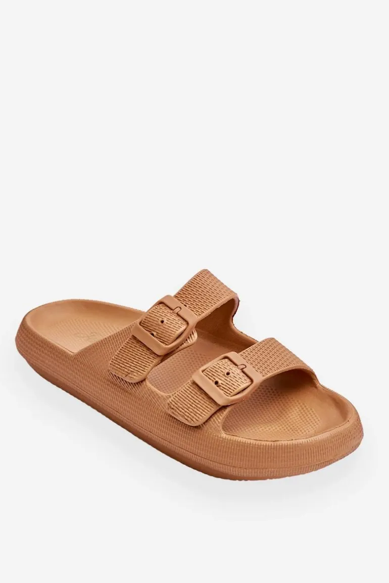 Lekkie Piankowe Damskie Klapki Brązowe Cleve