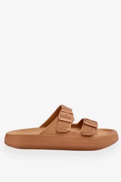 Lekkie Piankowe Damskie Klapki Brązowe Cleve