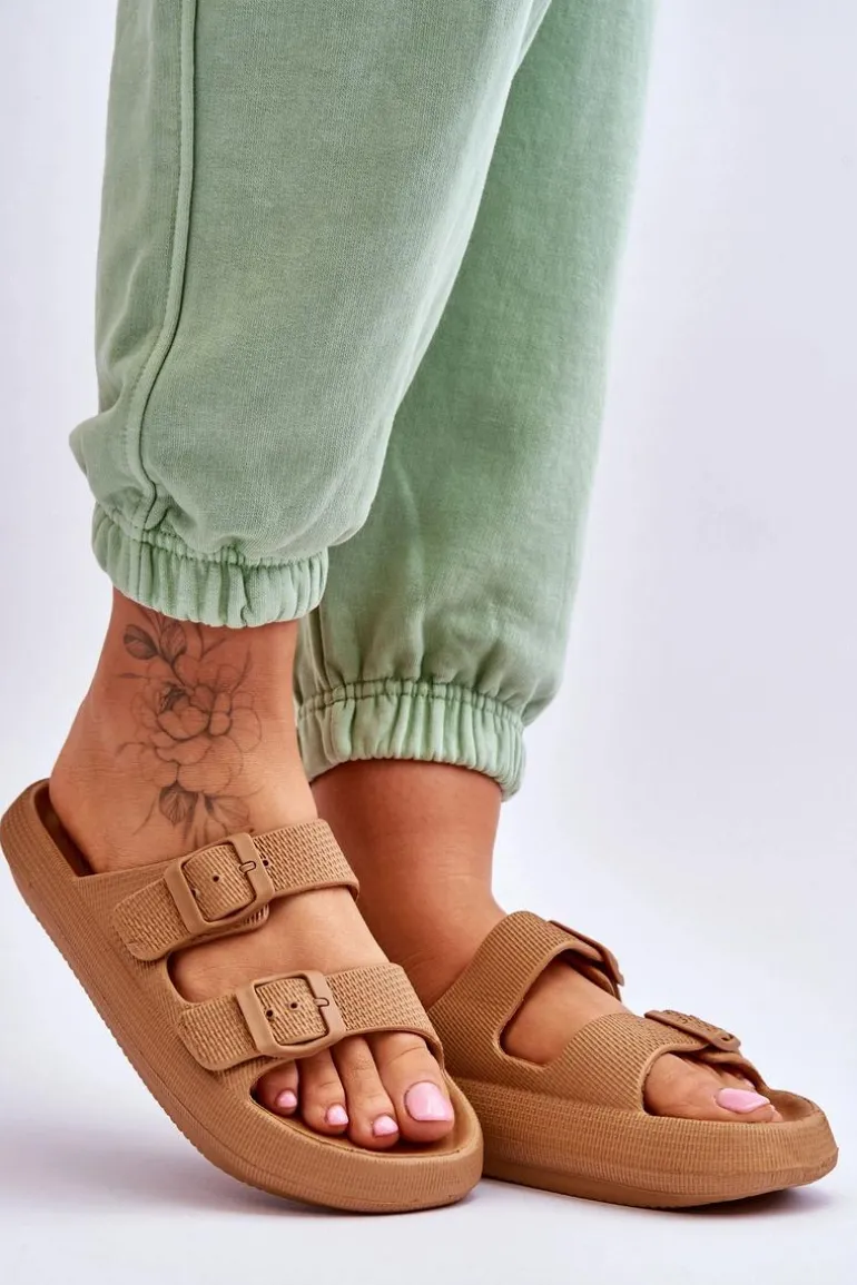 Lekkie Piankowe Damskie Klapki Brązowe Cleve