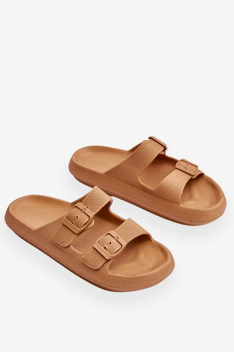 Lekkie Piankowe Damskie Klapki Brązowe Cleve