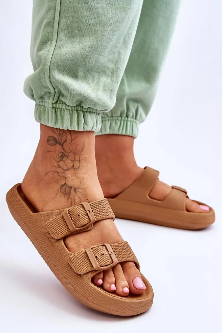 Lekkie Piankowe Damskie Klapki Brązowe Cleve