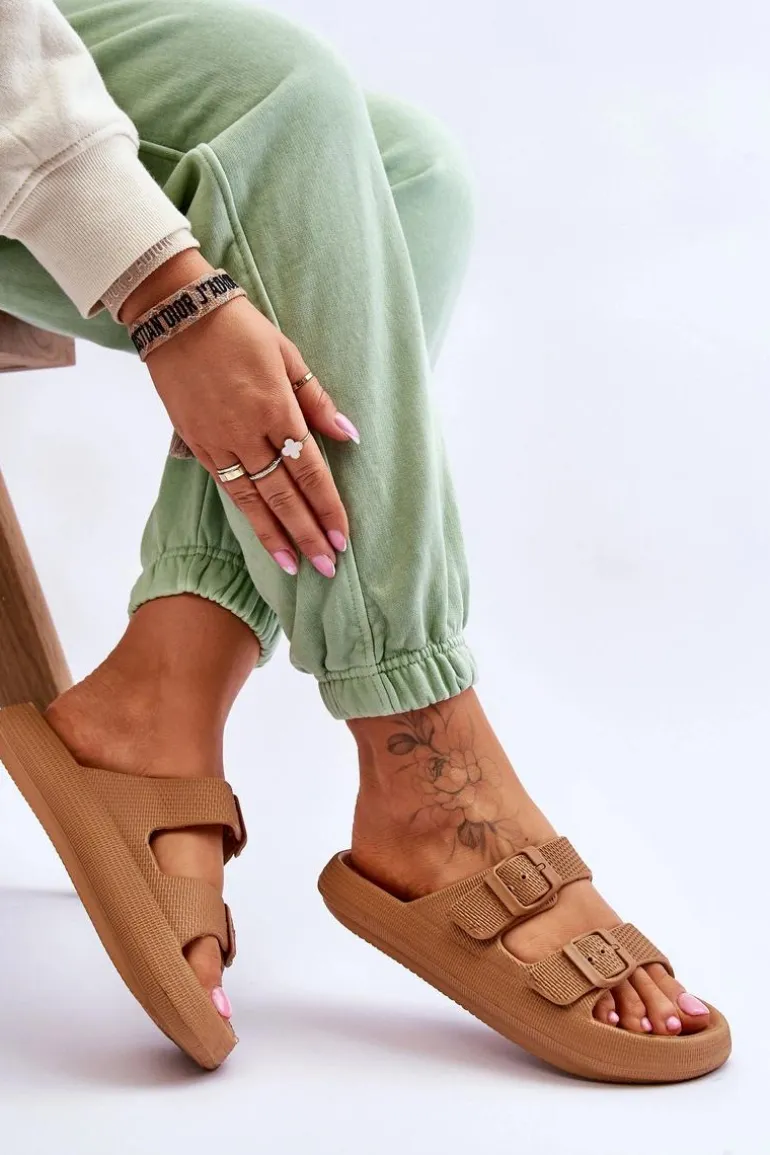 Lekkie Piankowe Damskie Klapki Brązowe Cleve