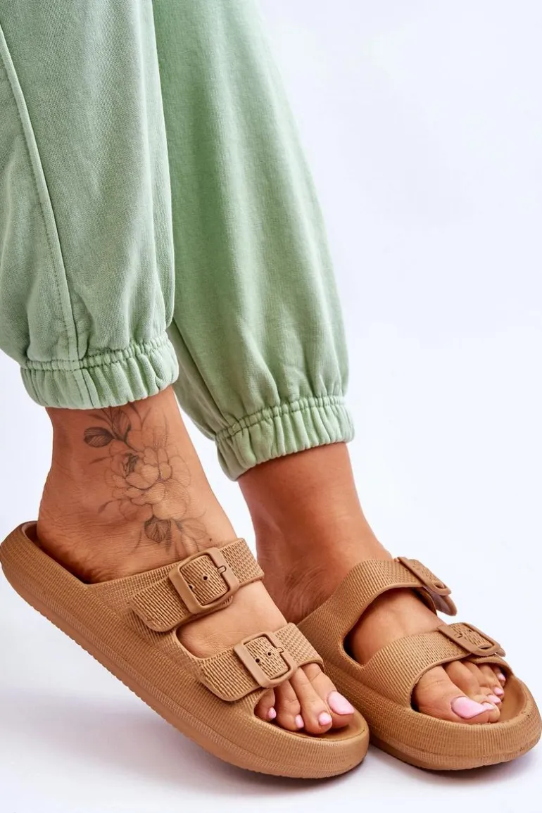 Lekkie Piankowe Damskie Klapki Brązowe Cleve