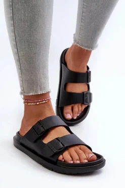 Lekkie Piankowe Klapki Damskie Z Klamrami Big Star NN274A750 Czarne