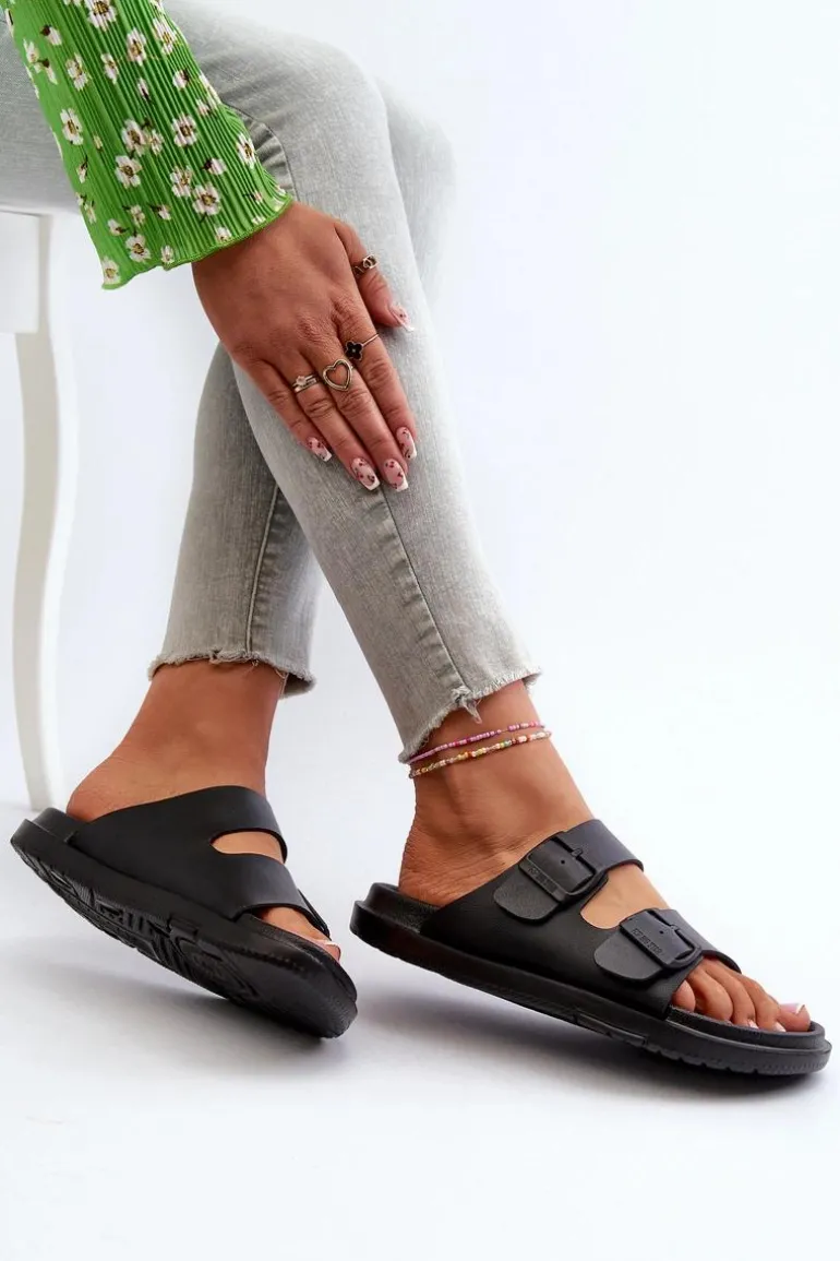 Lekkie Piankowe Klapki Damskie Z Klamrami Big Star NN274A750 Czarne