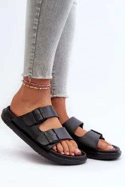 Lekkie Piankowe Klapki Damskie Z Klamrami Big Star NN274A750 Czarne