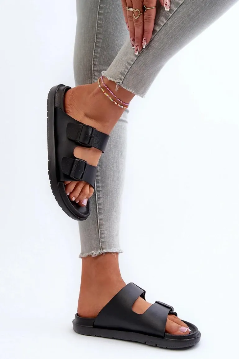 Lekkie Piankowe Klapki Damskie Z Klamrami Big Star NN274A750 Czarne