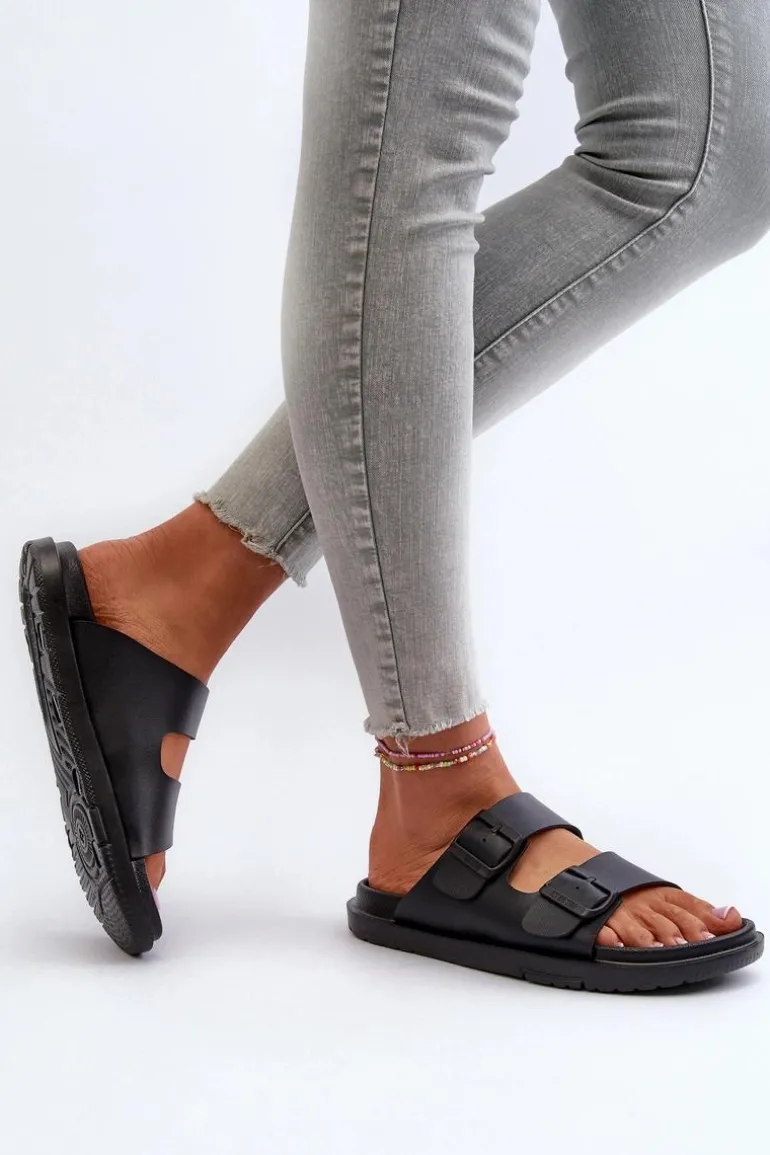 Lekkie Piankowe Klapki Damskie Z Klamrami Big Star NN274A750 Czarne