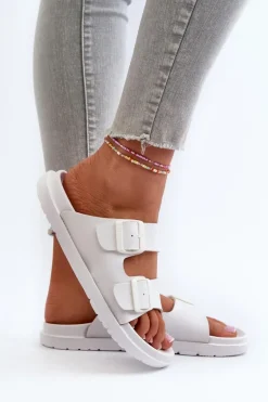 Lekkie Piankowe Klapki Damskie Z Klamrami Big Star NN274A751 Białe