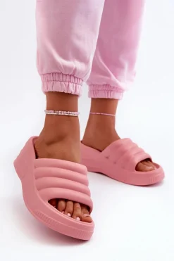 Lekkie Piankowe Klapki Damskie Na Koturnie I Platformie Różowe Tendrea