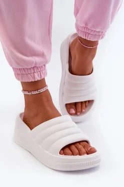 Lekkie Piankowe Klapki Damskie Na Koturnie I Platformie Białe Tendrea