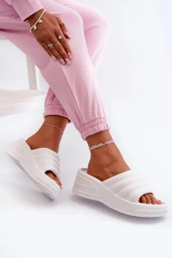 Lekkie Piankowe Klapki Damskie Na Koturnie I Platformie Białe Tendrea