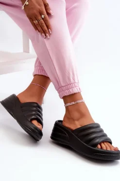 Lekkie Piankowe Klapki Damskie Na Koturnie I Platformie Czarne Tendrea