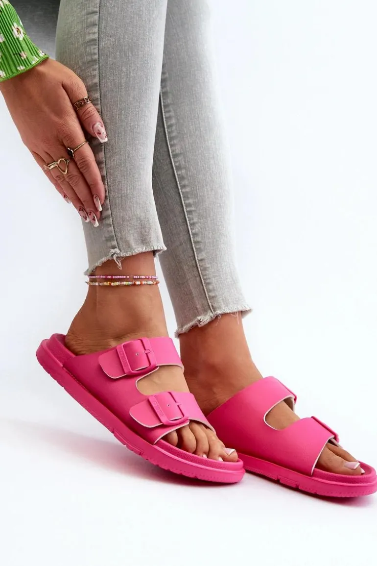 Lekkie Piankowe Klapki Damskie Z Klamrami Big Star NN274A754 Fuksja