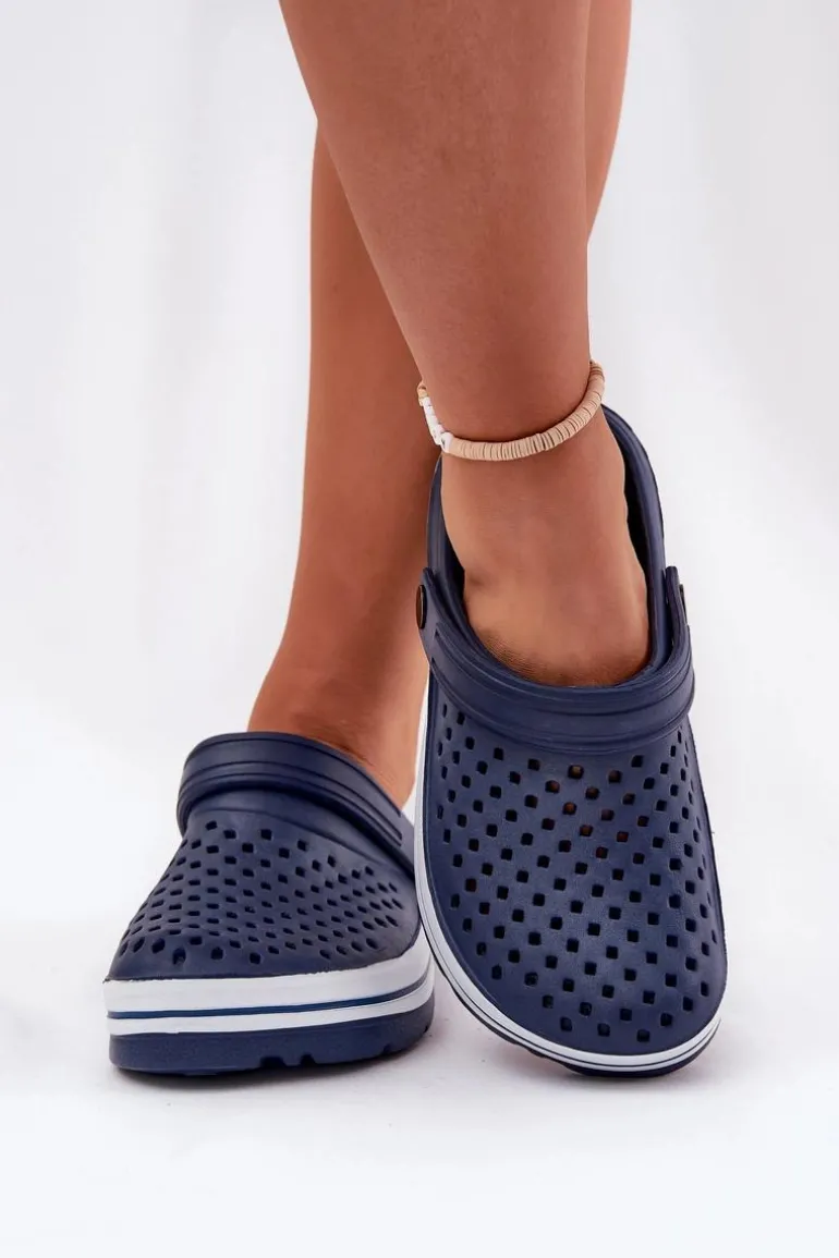 Lekkie Piankowe Klapki Damskie Granatowe Ardanica