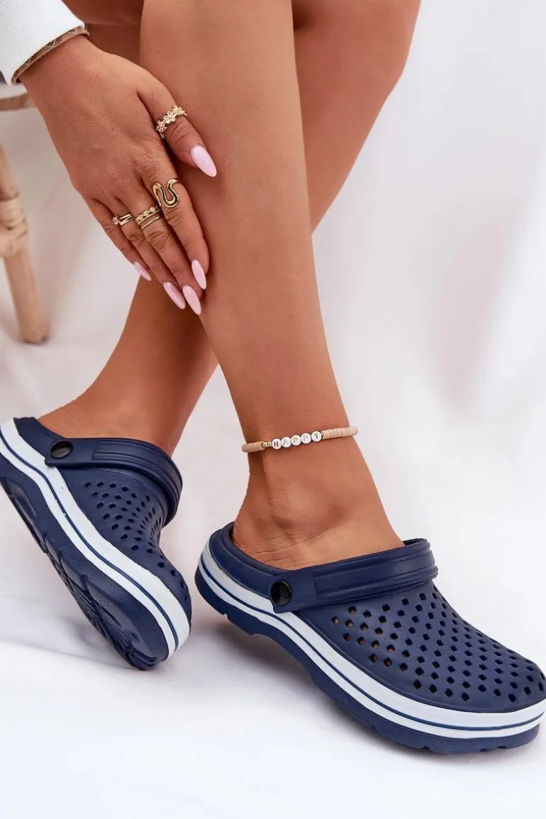 Lekkie Piankowe Klapki Damskie Granatowe Ardanica