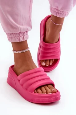 Lekkie Piankowe Klapki Damskie Na Koturnie I Platformie Fuksja Tendrea