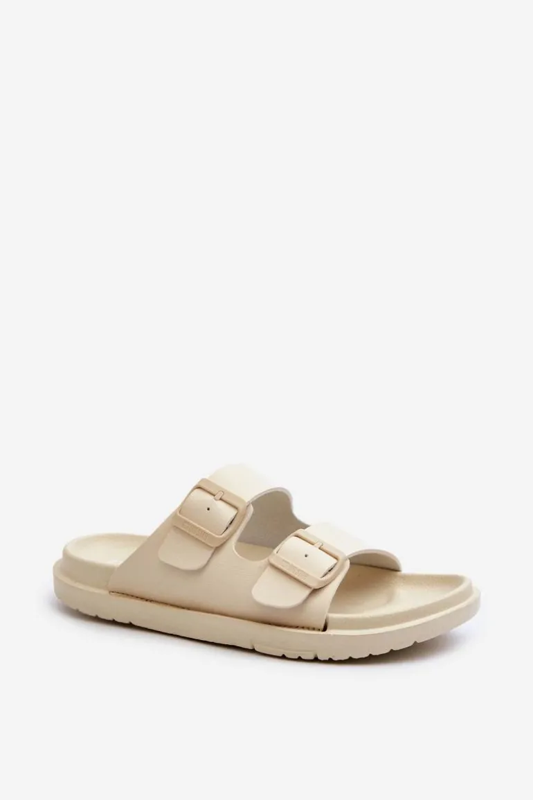 Lekkie Piankowe Klapki Damskie Z Klamrami Big Star NN274A752 Beżowe