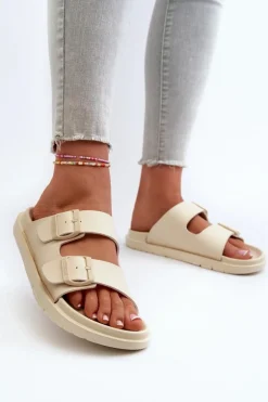 Lekkie Piankowe Klapki Damskie Z Klamrami Big Star NN274A752 Beżowe