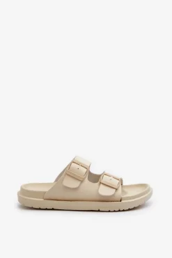 Lekkie Piankowe Klapki Damskie Z Klamrami Big Star NN274A752 Beżowe