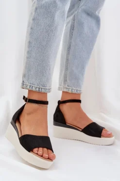 Lekkie Sandały Na Platformie I Delikatnym Koturnie Czarne Gillifia