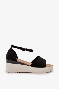 Lekkie Sandały Na Platformie I Delikatnym Koturnie Czarne Gillifia