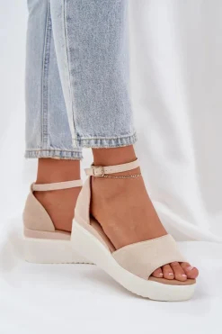 Lekkie Sandały Na Platformie I Delikatnym Koturnie Jasnobeżowe Gillifia