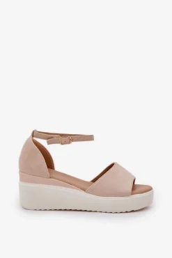 Lekkie Sandały Na Platformie I Delikatnym Koturnie Jasnobeżowe Gillifia