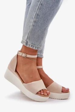 Lekkie Sandały Na Platformie I Delikatnym Koturnie Jasnobeżowe Gillifia