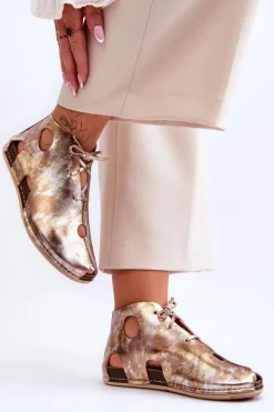 Lekkie Skórzane Botki Maciejka 03426-42 Złote