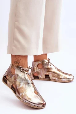 Lekkie Skórzane Botki Maciejka 03426-42 Złote